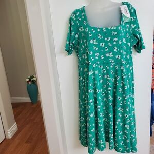 NWT Lands' End Green Floral Casual Dress XL Petite